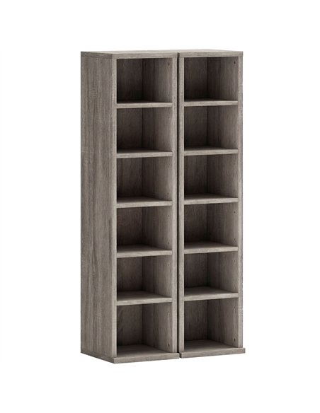 HOMCOM Set of 2 CD Media Display Shelf Unit Tower Rack with Adjustable Shelves, Distressed Grey - pic 206226 | FastDaddyshop