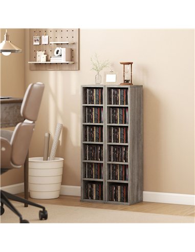 HOMCOM Set of 2 CD Media Display Shelf Unit Tower Rack with Adjustable Shelves, Distressed Grey