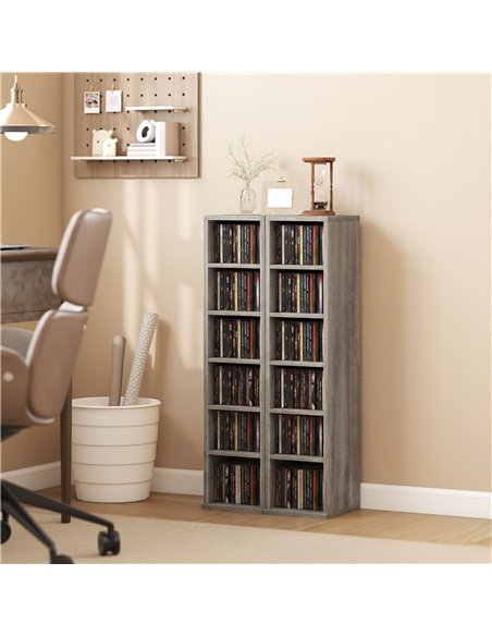 HOMCOM Set of 2 CD Media Display Shelf Unit Tower Rack with Adjustable Shelves, Distressed Grey - pic 206227 | FastDaddyshop