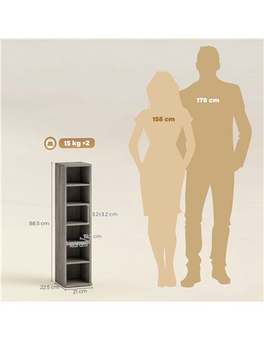 HOMCOM Set of 2 CD Media Display Shelf Unit Tower Rack with Adjustable Shelves, Distressed Grey