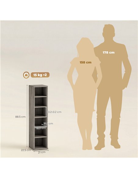 HOMCOM Set of 2 CD Media Display Shelf Unit Tower Rack with Adjustable Shelves, Distressed Grey - pic 206228 | FastDaddyshop
