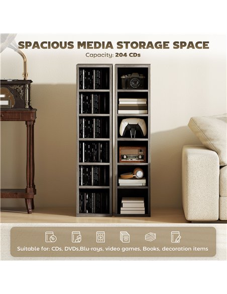 HOMCOM Set of 2 CD Media Display Shelf Unit Tower Rack with Adjustable Shelves, Distressed Grey - pic 206229 | FastDaddyshop