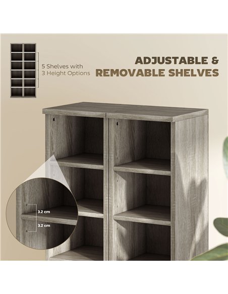 HOMCOM Set of 2 CD Media Display Shelf Unit Tower Rack with Adjustable Shelves, Distressed Grey - pic 206231 | FastDaddyshop