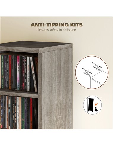 HOMCOM Set of 2 CD Media Display Shelf Unit Tower Rack with Adjustable Shelves, Distressed Grey