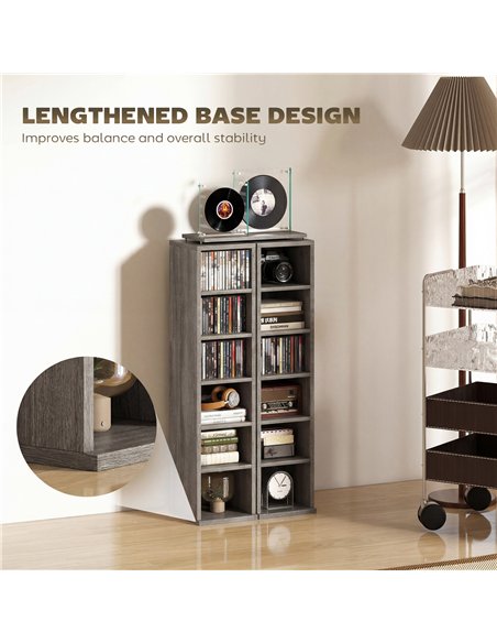 HOMCOM Set of 2 CD Media Display Shelf Unit Tower Rack with Adjustable Shelves, Distressed Grey - pic 206233 | FastDaddyshop