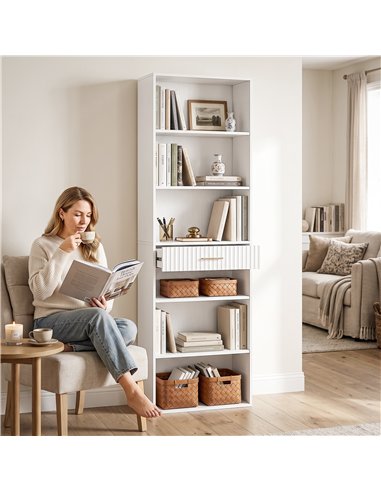 HOMCOM Bookcase Narrow Tall Space-Saving Bookshelf Drawer Open Shelves 60 x 24 x 182 cm White