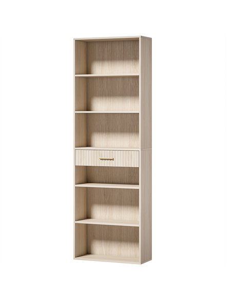 HOMCOM Bookcase Narrow Tall Space-Saving Bookshelf Drawer Open Shelves 60 x 24 x 182 cm Oak Wood Effect - pic 206244 | FastDaddyshop