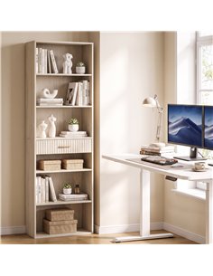 HOMCOM Bookcase Narrow Tall Space-Saving Bookshelf Drawer Open Shelves 60 x 24 x 182 cm Oak Wood Effect 2