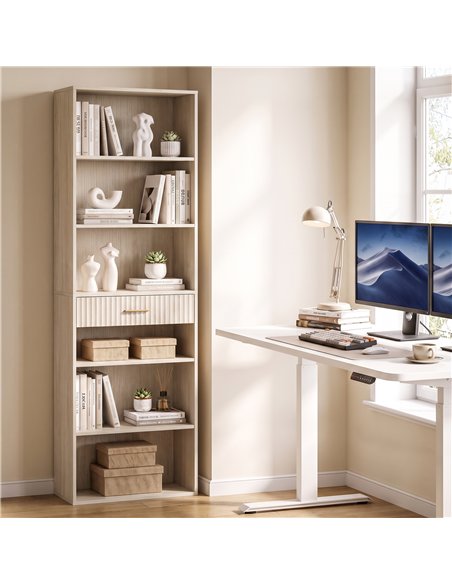 HOMCOM Bookcase Narrow Tall Space-Saving Bookshelf Drawer Open Shelves 60 x 24 x 182 cm Oak Wood Effect - pic 206245 | FastDaddyshop