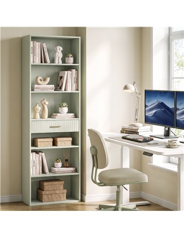 HOMCOM Bookcase Narrow Tall Space-Saving Bookshelf Drawer Open Shelves 60 x 24 x 182 cm Light Green