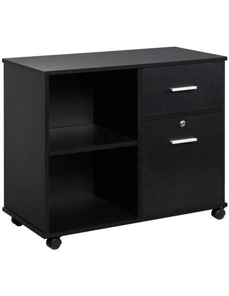 Vinsetto Mobile Printer Stand with Wheels, Open Shelves and Drawers, Black - pic 20626 | FastDaddyshop