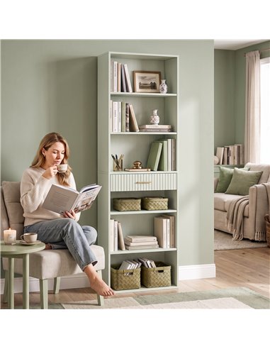 HOMCOM Bookcase Narrow Tall Space-Saving Bookshelf Drawer Open Shelves 60 x 24 x 182 cm Light Green