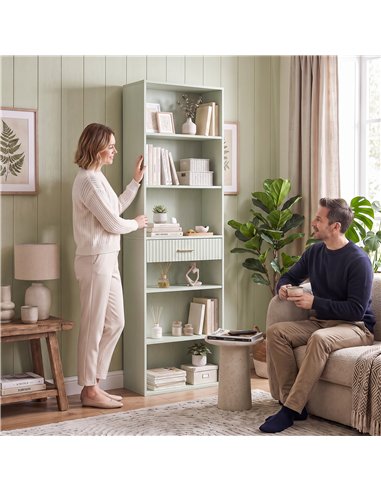 HOMCOM Bookcase Narrow Tall Space-Saving Bookshelf Drawer Open Shelves 60 x 24 x 182 cm Light Green