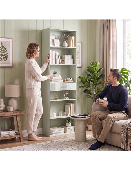 HOMCOM Bookcase Narrow Tall Space-Saving Bookshelf Drawer Open Shelves 60 x 24 x 182 cm Light Green - pic 206261 | FastDaddyshop
