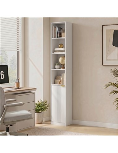 HOMCOM Bookcase Adjustable Shelf Bookshelf Anti-Tip Hardware 6-Tier Storage Cabinet White Wood Effect