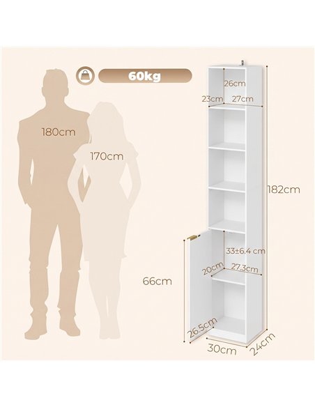 HOMCOM Bookcase Adjustable Shelf Bookshelf Anti-Tip Hardware 6-Tier Storage Cabinet White Wood Effect - pic 206264 | FastDaddyshop