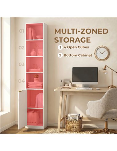 HOMCOM Bookcase Adjustable Shelf Bookshelf Anti-Tip Hardware 6-Tier Storage Cabinet White Wood Effect