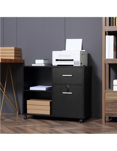 Vinsetto Mobile Printer Stand with Wheels, Open Shelves and Drawers, Black