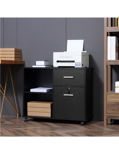 Vinsetto Mobile Printer Stand with Wheels, Open Shelves and Drawers, Black - pic 20627 | FastDaddyshop
