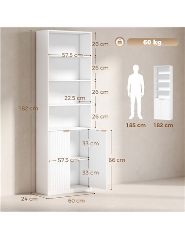 HOMCOM Bookcase Adjustable Shelf Bookshelf Anti-Tip Hardware 6-Tier, White