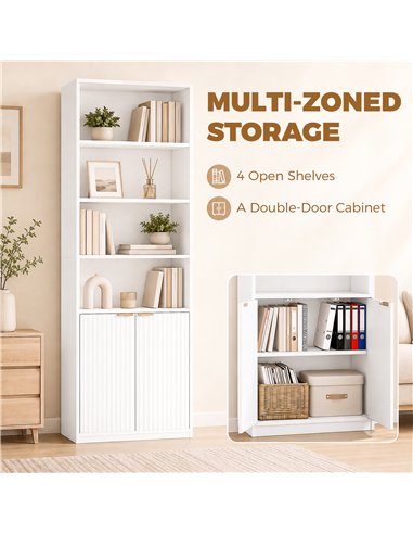 HOMCOM Bookcase Adjustable Shelf Bookshelf Anti-Tip Hardware 6-Tier, White