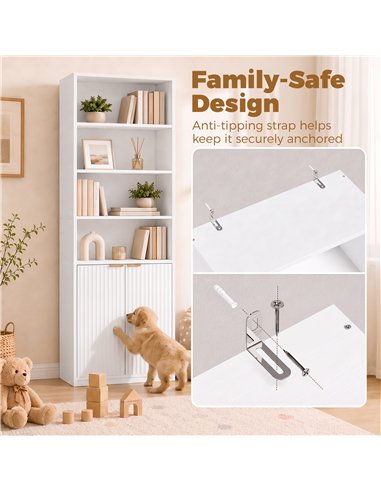 HOMCOM Bookcase Adjustable Shelf Bookshelf Anti-Tip Hardware 6-Tier, White