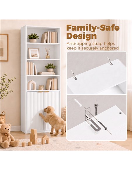HOMCOM Bookcase Adjustable Shelf Bookshelf Anti-Tip Hardware 6-Tier, White - pic 206277 | FastDaddyshop