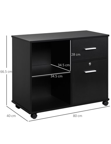 Vinsetto Mobile Printer Stand with Wheels, Open Shelves and Drawers, Black