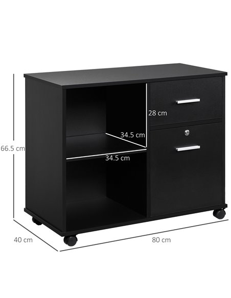 Vinsetto Mobile Printer Stand with Wheels, Open Shelves and Drawers, Black - pic 20628 | FastDaddyshop