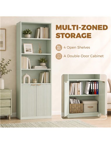 HOMCOM Bookcase Adjustable Shelf Bookshelf Anti-Tip Hardware 6-Tier, Light Green