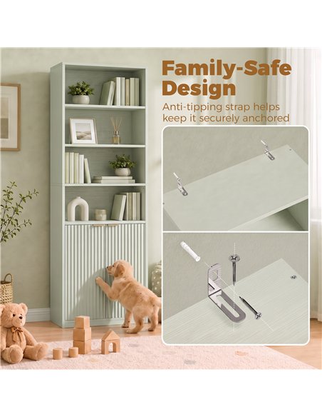HOMCOM Bookcase Adjustable Shelf Bookshelf Anti-Tip Hardware 6-Tier, Light Green - pic 206286 | FastDaddyshop