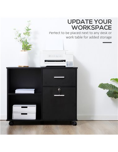 Vinsetto Mobile Printer Stand with Wheels, Open Shelves and Drawers, Black
