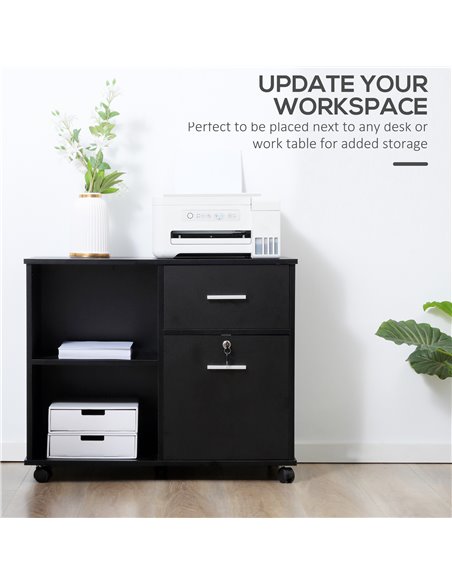 Vinsetto Mobile Printer Stand with Wheels, Open Shelves and Drawers, Black - pic 20629 | FastDaddyshop