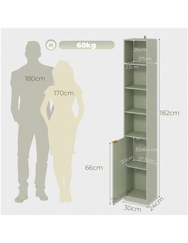 HOMCOM Bookcase Adjustable Shelf Bookshelf Anti-Tip Hardware 6-Tier Storage Cabinet Light Green