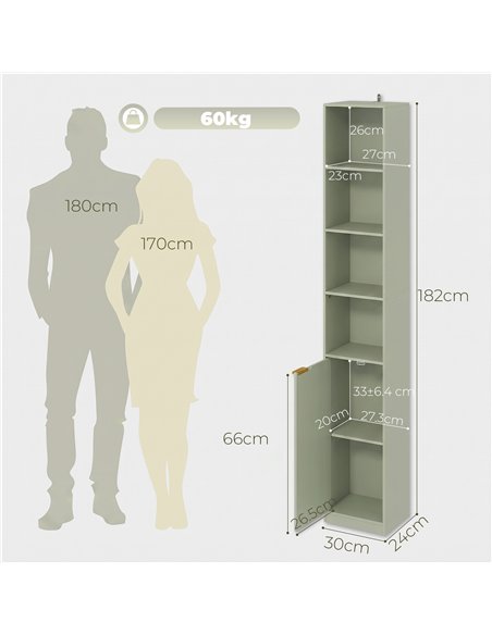 HOMCOM Bookcase Adjustable Shelf Bookshelf Anti-Tip Hardware 6-Tier Storage Cabinet Light Green - pic 206291 | FastDaddyshop