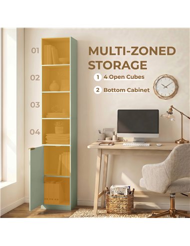 HOMCOM Bookcase Adjustable Shelf Bookshelf Anti-Tip Hardware 6-Tier Storage Cabinet Light Green
