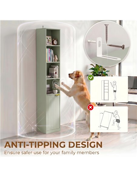 HOMCOM Bookcase Adjustable Shelf Bookshelf Anti-Tip Hardware 6-Tier Storage Cabinet Light Green - pic 206295 | FastDaddyshop
