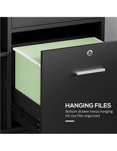 Vinsetto Filing Cabinet with Wheels, Mobile Printer Stand with Open Shelves and Drawers for A4 Size Documents, Black