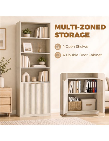 HOMCOM Bookcase Adjustable Shelf Bookshelf Anti-Tip Hardware 6-Tier, Oak Wood Effect - pic 206301 | FastDaddyshop