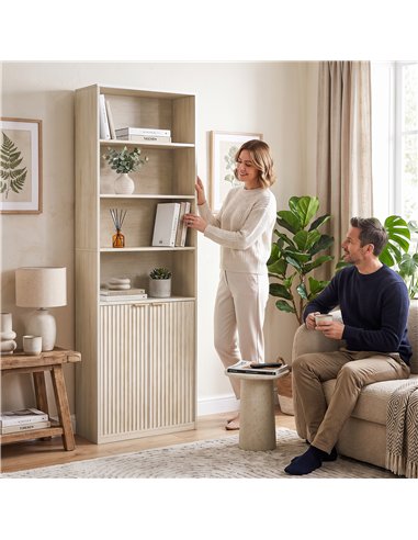 HOMCOM Bookcase Adjustable Shelf Bookshelf Anti-Tip Hardware 6-Tier, Oak Wood Effect