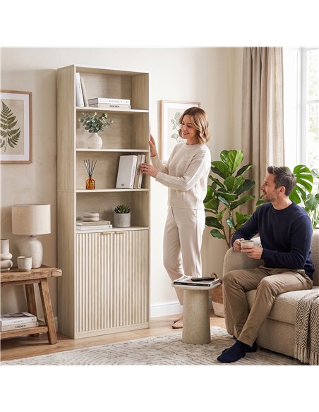 HOMCOM Bookcase Adjustable Shelf Bookshelf Anti-Tip Hardware 6-Tier, Oak Wood Effect - pic 206306 | FastDaddyshop
