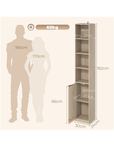 HOMCOM Bookcase Adjustable Shelf Bookshelf Anti-Tip Hardware 6-Tier Storage Cabinet Oak Wood Effect