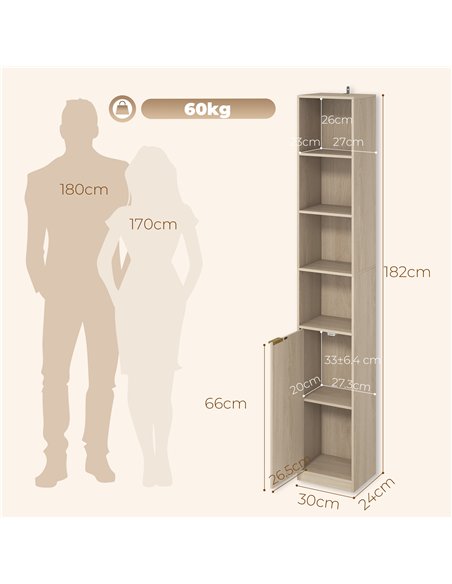 HOMCOM Bookcase Adjustable Shelf Bookshelf Anti-Tip Hardware 6-Tier Storage Cabinet Oak Wood Effect - pic 206309 | FastDaddyshop