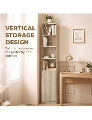 HOMCOM Bookcase Adjustable Shelf Bookshelf Anti-Tip Hardware 6-Tier Storage Cabinet Oak Wood Effect