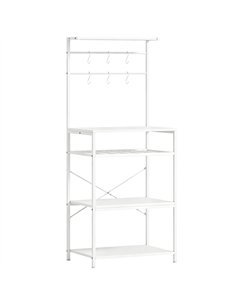 HOMCOM Freestanding Shelving Unit, Industrial Storage Shelf with 6 Hooks and Wine Rack for Living Room, Home Office, White