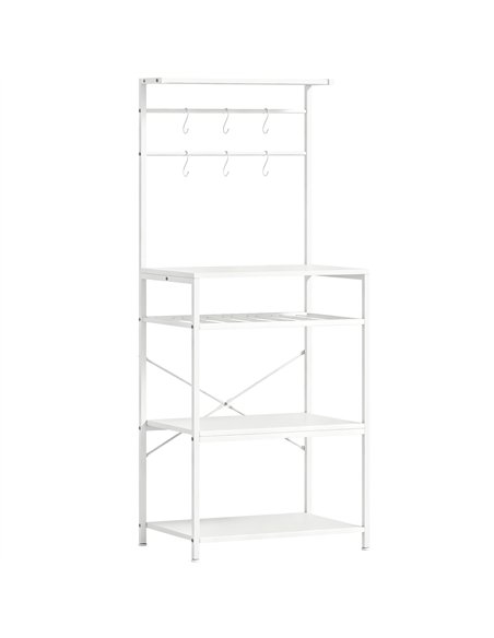 HOMCOM Freestanding Shelving Unit, Industrial Storage Shelf with 6 Hooks and Wine Rack for Living Room, Home Office, White - pic 206316 | FastDaddyshop
