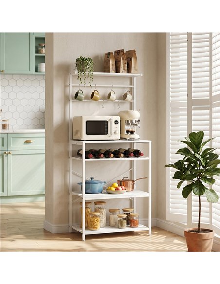 HOMCOM Freestanding Shelving Unit, Industrial Storage Shelf with 6 Hooks and Wine Rack for Living Room, Home Office, White - pic 206317 | FastDaddyshop