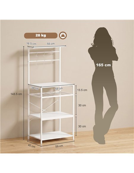 HOMCOM Freestanding Shelving Unit, Industrial Storage Shelf with 6 Hooks and Wine Rack for Living Room, Home Office, White - pic 206318 | FastDaddyshop