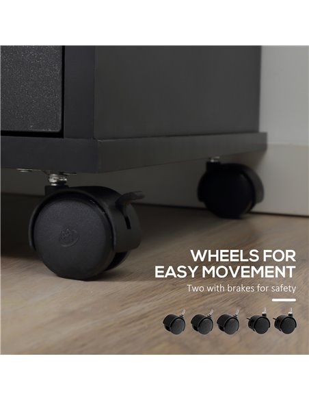 Vinsetto Filing Cabinet with Wheels, Mobile Printer Stand with Open Shelves and Drawers for A4 Size Documents, Black - pic 20632 | FastDaddyshop