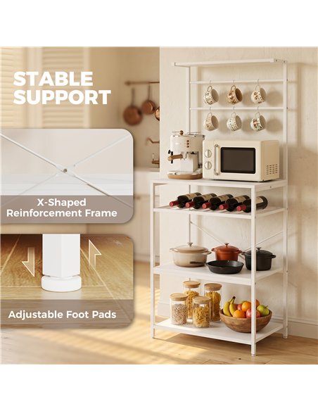 HOMCOM Freestanding Shelving Unit, Industrial Storage Shelf with 6 Hooks and Wine Rack for Living Room, Home Office, White - pic 206320 | FastDaddyshop